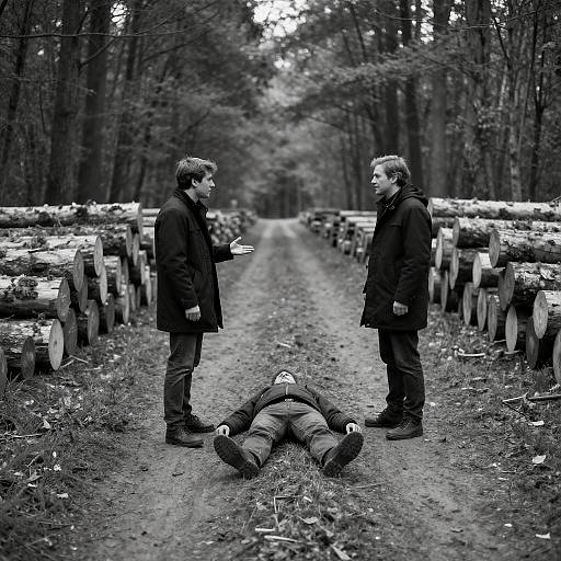 Mysterious Forest Encounter in Monochrome