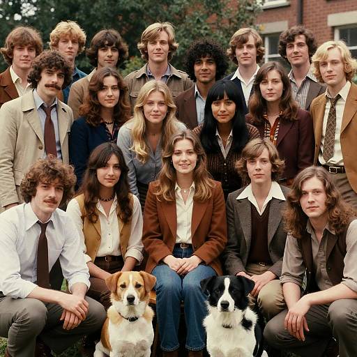 Outdoor Group Photo in 1970s Fashion