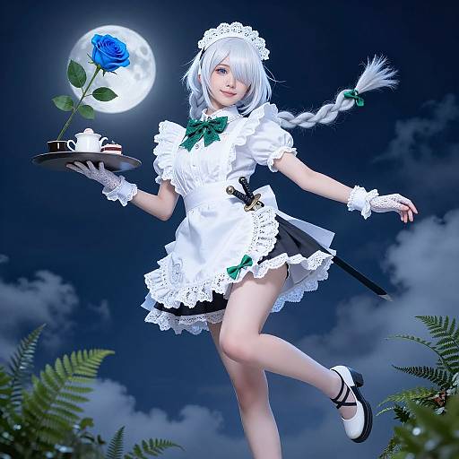 Intricate Maid with Blue Roses