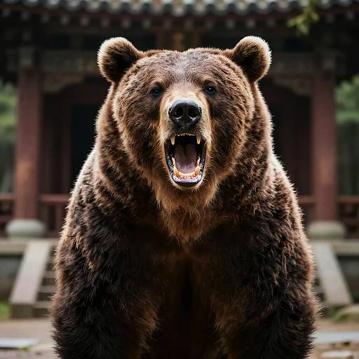 Roaring Muscular Grizzly Bear Portrait