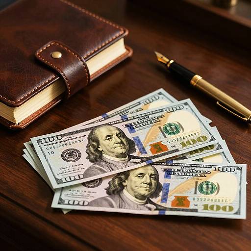 Luxurious Desk with Scattered Cash