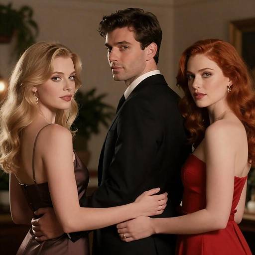 Elegant Portrait of Three in Formal Attire