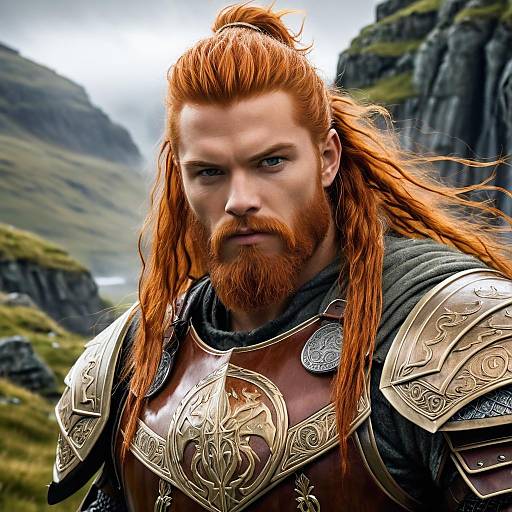 Muscular Norse God Amid Stormy Peaks