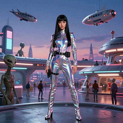 80s Retro Futurism Spaceport Scene