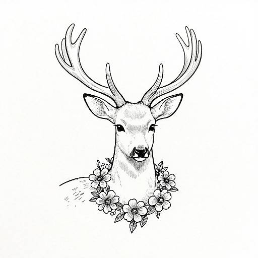 Minimalist Deer with Floral Wreath