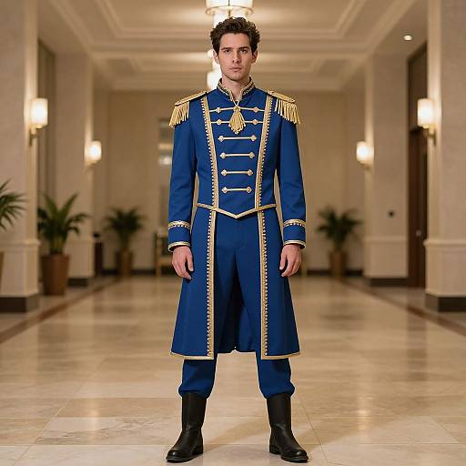 Man in Blue and Gold Knd Costume