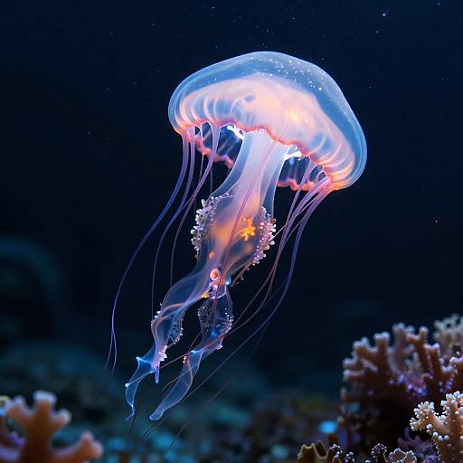 Bioluminescent Jellyfish in Coral Abyss