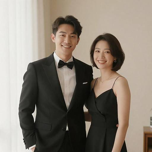 Smiling Couple in Black Formalwear