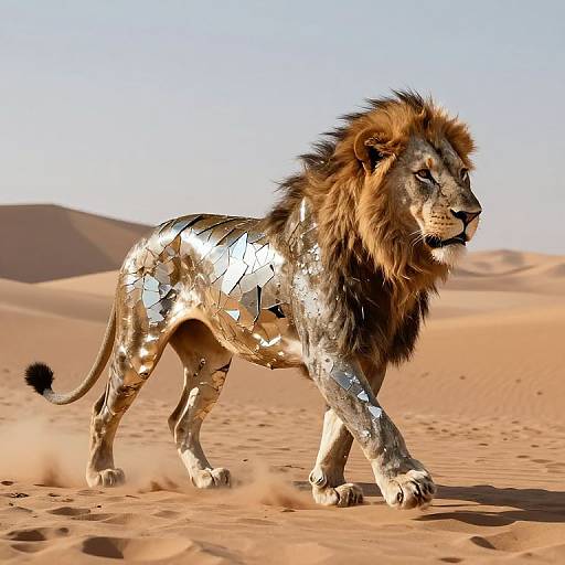 Fractured Light Lion in Desert