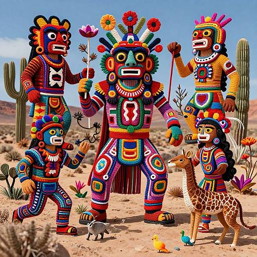 Surreal Huichol Mythology Yarn Art