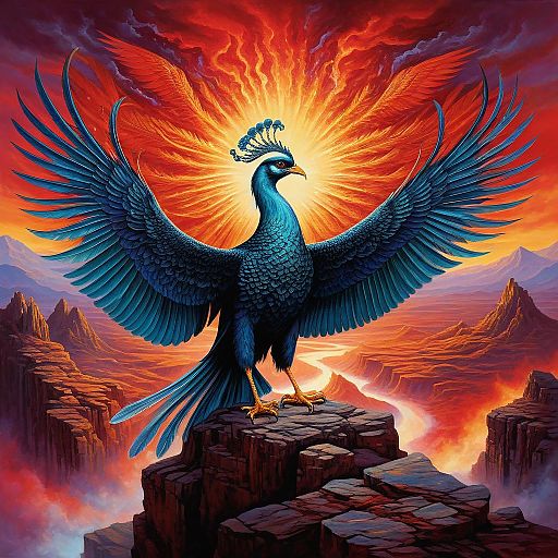 Ethereal Simurgh Beneath Blood-Red Sky