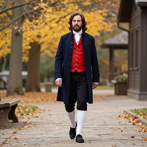 18th-Century Man Walking Autumn Path