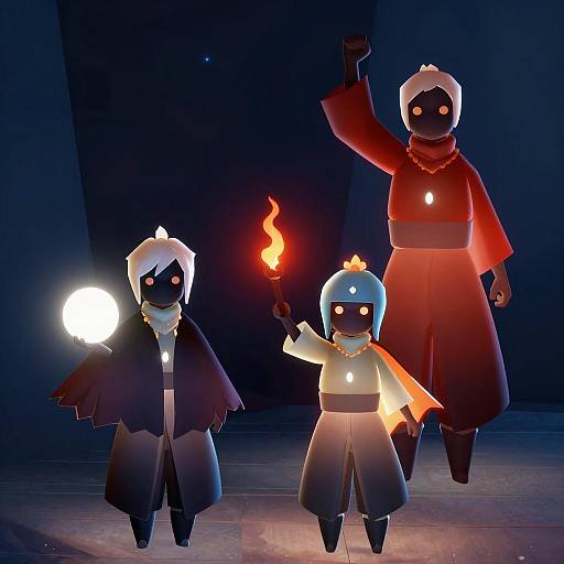 Three Unique Characters on Wooden Floor