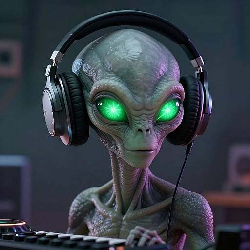 Realistic Grey Alien DJ Portrait