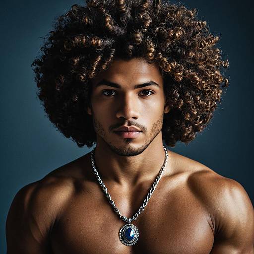 Muscular Man with Curly Twist Hair and Necklace