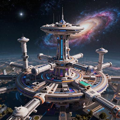Futuristic Corporate Space Station in Galaxy