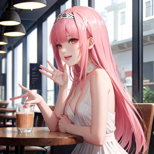 Aesthetic Anime Girl in Cafe
