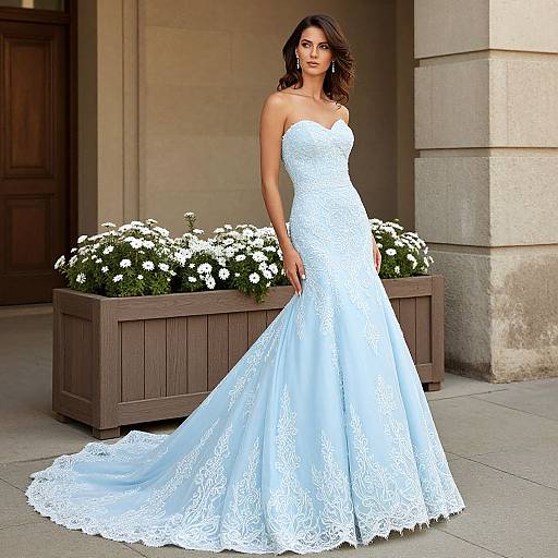Elegant Woman in Blue Lace Wedding Dress