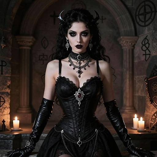 Voluptuous Gothic Lady in Dark Ambiance