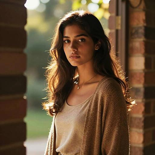 Young Woman in Sunlit Doorway