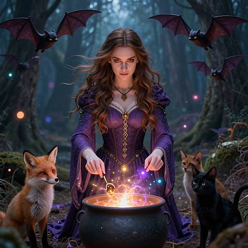 Realistic Young Witch Casting Spell