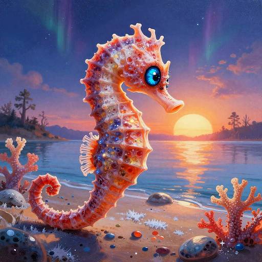 Vibrant Coral Seahorse Anime Portrait