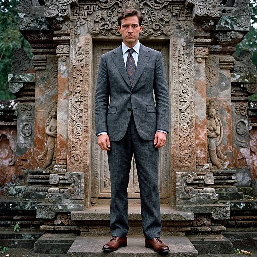 Stylish Man at Ancient Temple