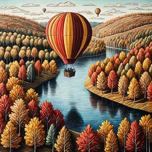 Hot Air Balloon Over Autumn Landscape