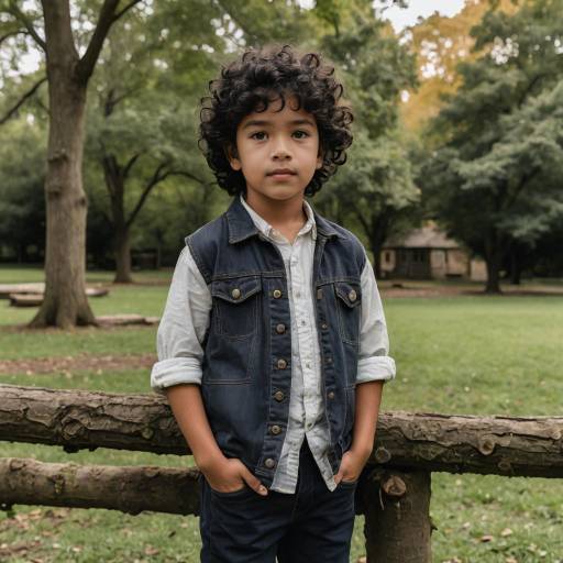 Confident Boy in Rustic Park Setting