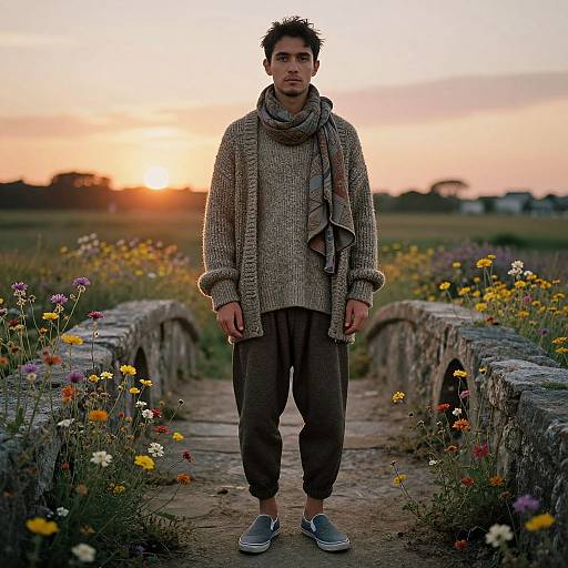 Contemplative Man by Rustic Bridge