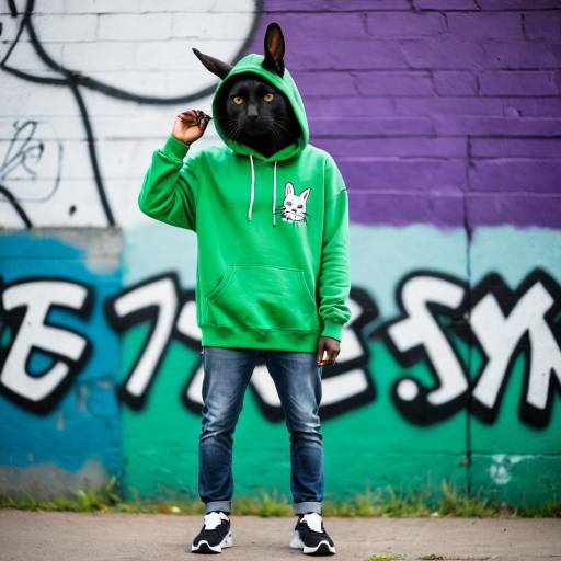 Rabbit in Hoodie Against Urban Graffiti