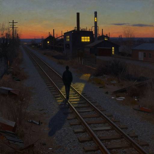 Twilight Industrial Landscape Oil Painting