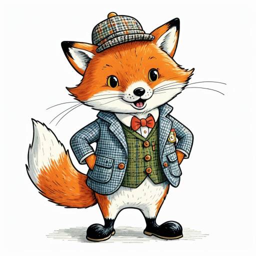 Anthropomorphic Fox in Tweed Jacket and Cap