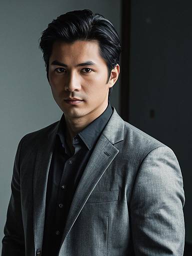 Asian Man in Grey Suit Jacket