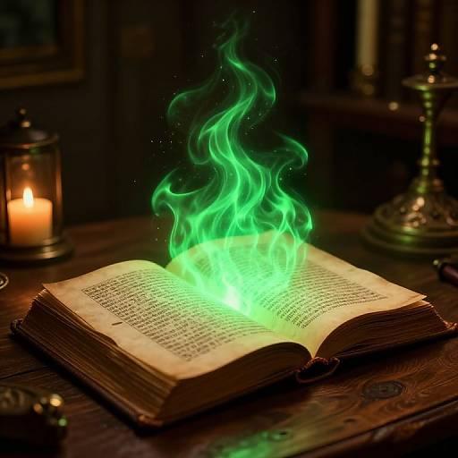 Ancient Spellbook with Green Flame