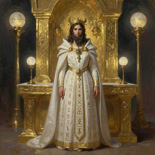 Bearded Female Dwarf Priest in Ancient Golden Temple