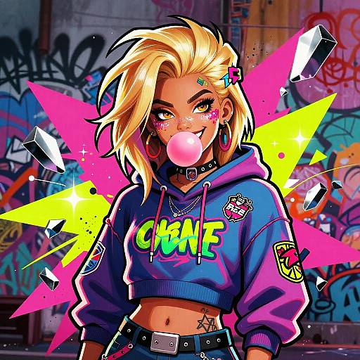 Vibrant Urban Graffiti Female Portrait