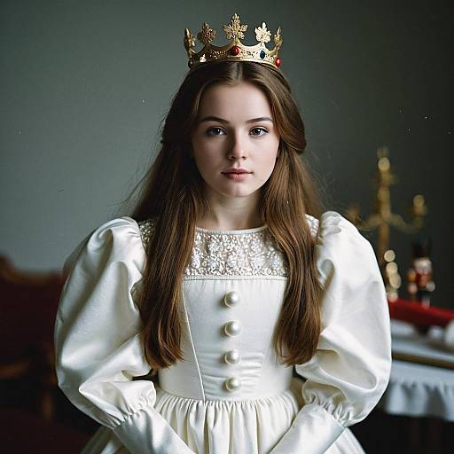 Young Girl in White Dress with Crown