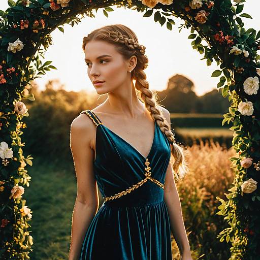 Woman with Halo Braid in Velvet Evening Gown