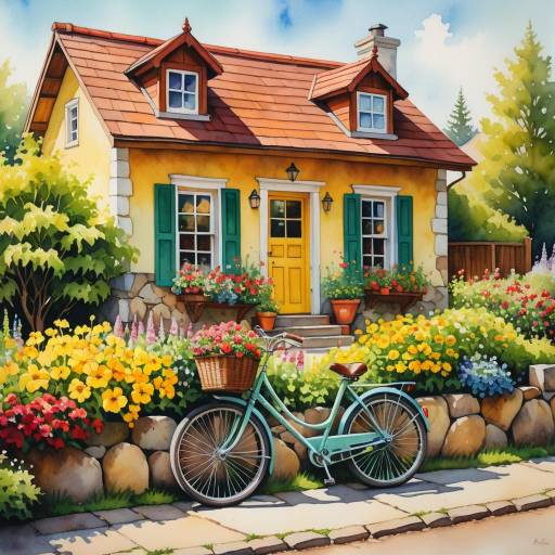 Charming Yellow House with Vintage Bicycle