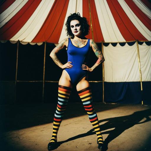 Tattooed Circus Performer in Striped Tights