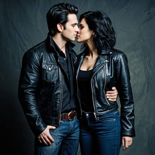 Couple in Black Leather Jackets About to Kiss