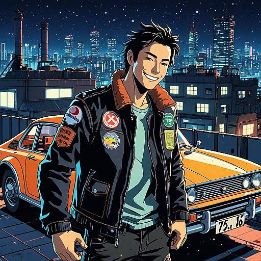 Cheerful Inventor Creating Vintage Flying Car