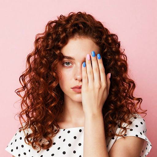 Young Woman with Curly Reddish-Brown Hair
