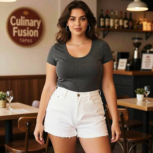 Curvy Chic Woman in Barcelona Tapas Bar