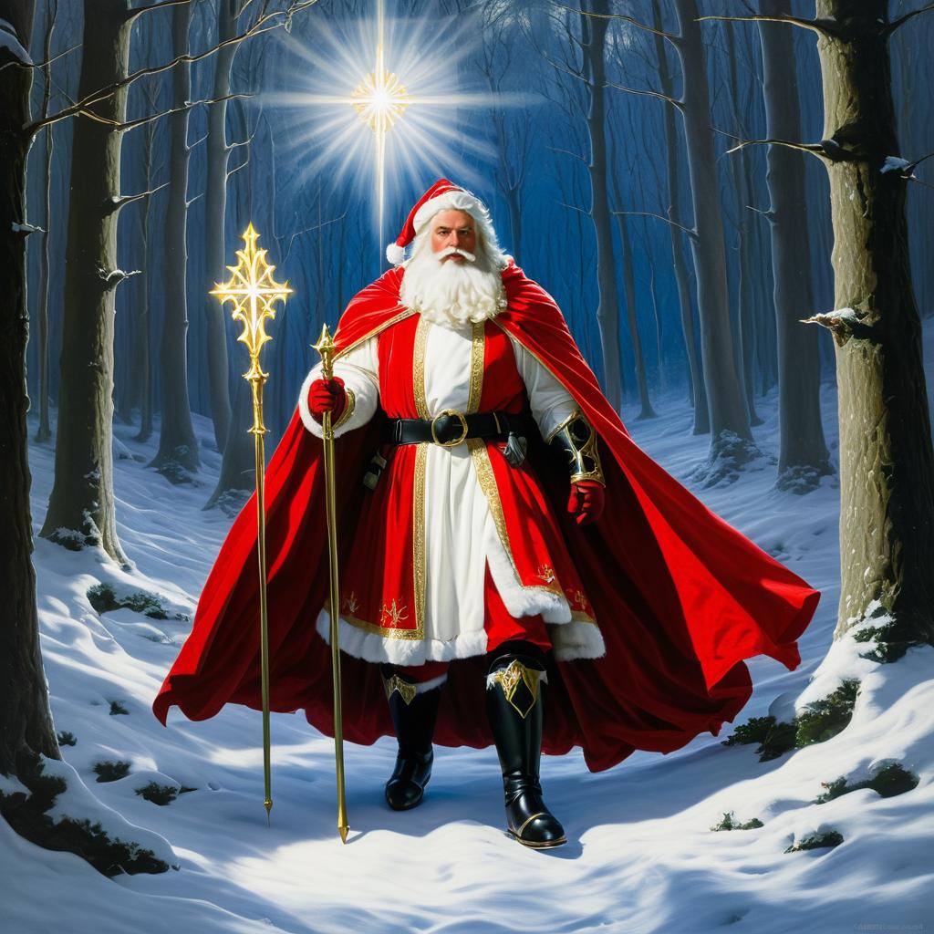 Santa Claus Paladin in a Snowy Forest