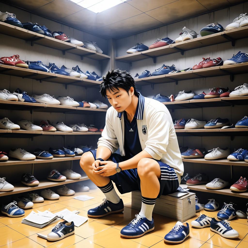 Pensive Soccer Coach in Locker Room