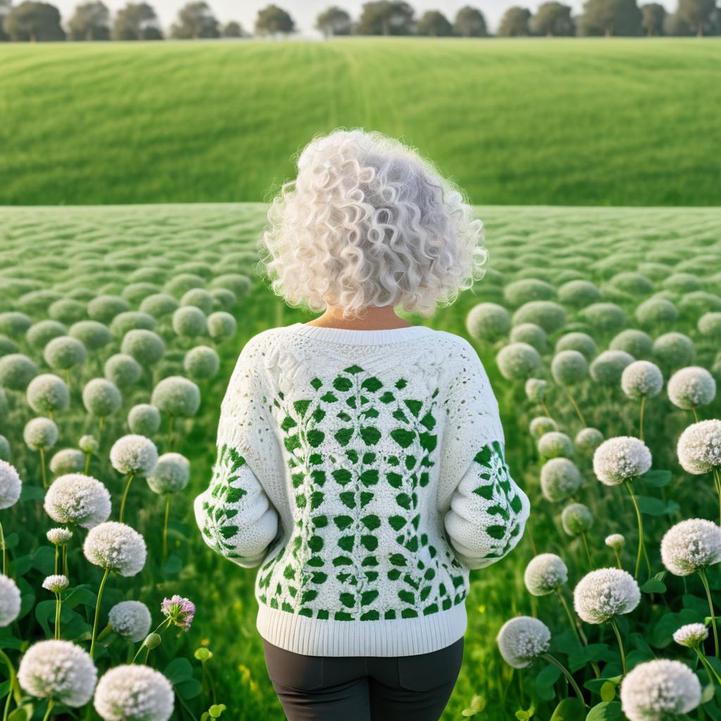 Reflective Elderly Woman in Clover Field