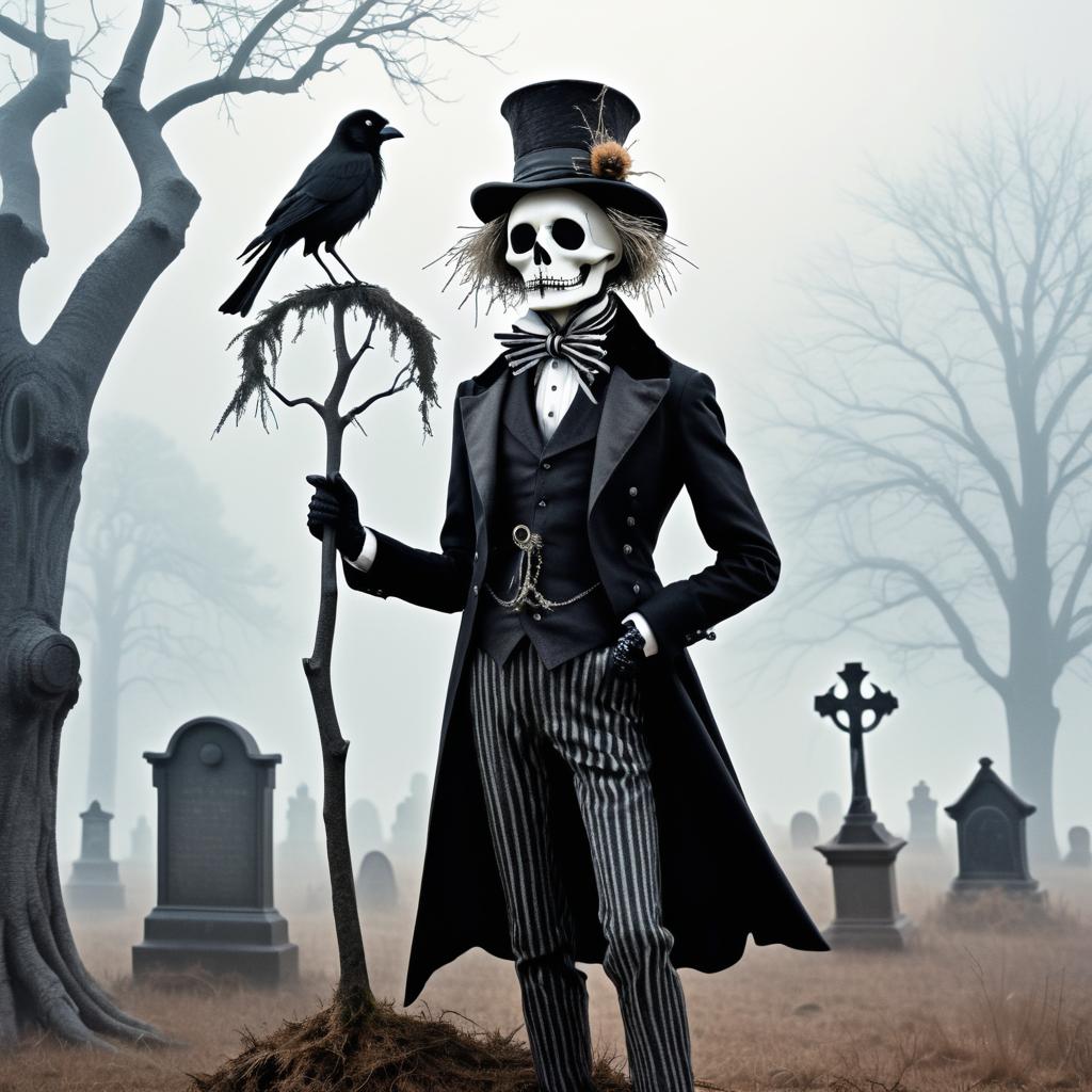 Gothic Scarecrow in Misty Graveyard