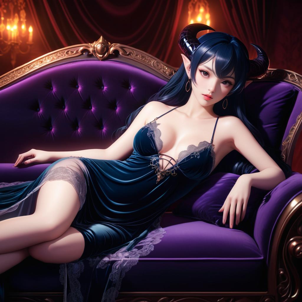 Seductive Succubus in Velvet Serenity